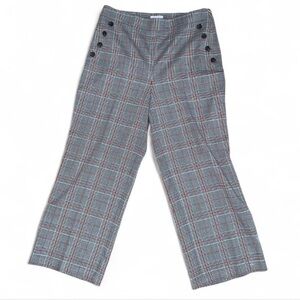 Loft Plaid Wide-Leg Pants with sailor Button Detail high rise size 10 gray red
